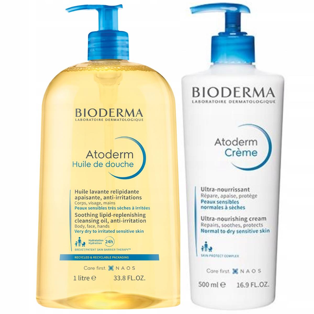 Bioderma Zestaw Pielęgnacyjny - Olejek + Krem Nawilżający 1L