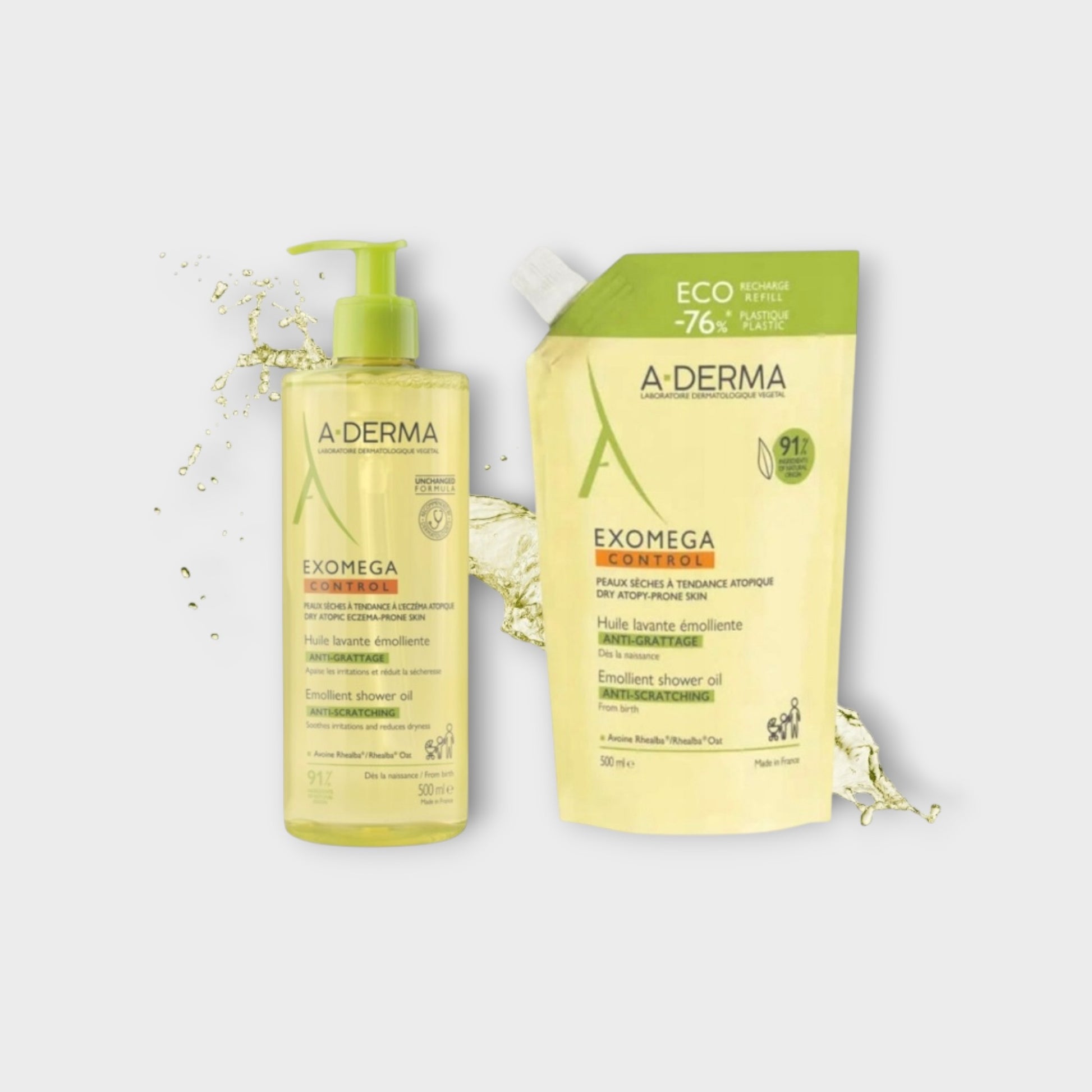 A-DERMA Exomega Control olejek pod prysznic 500 ml zestaw z refill
