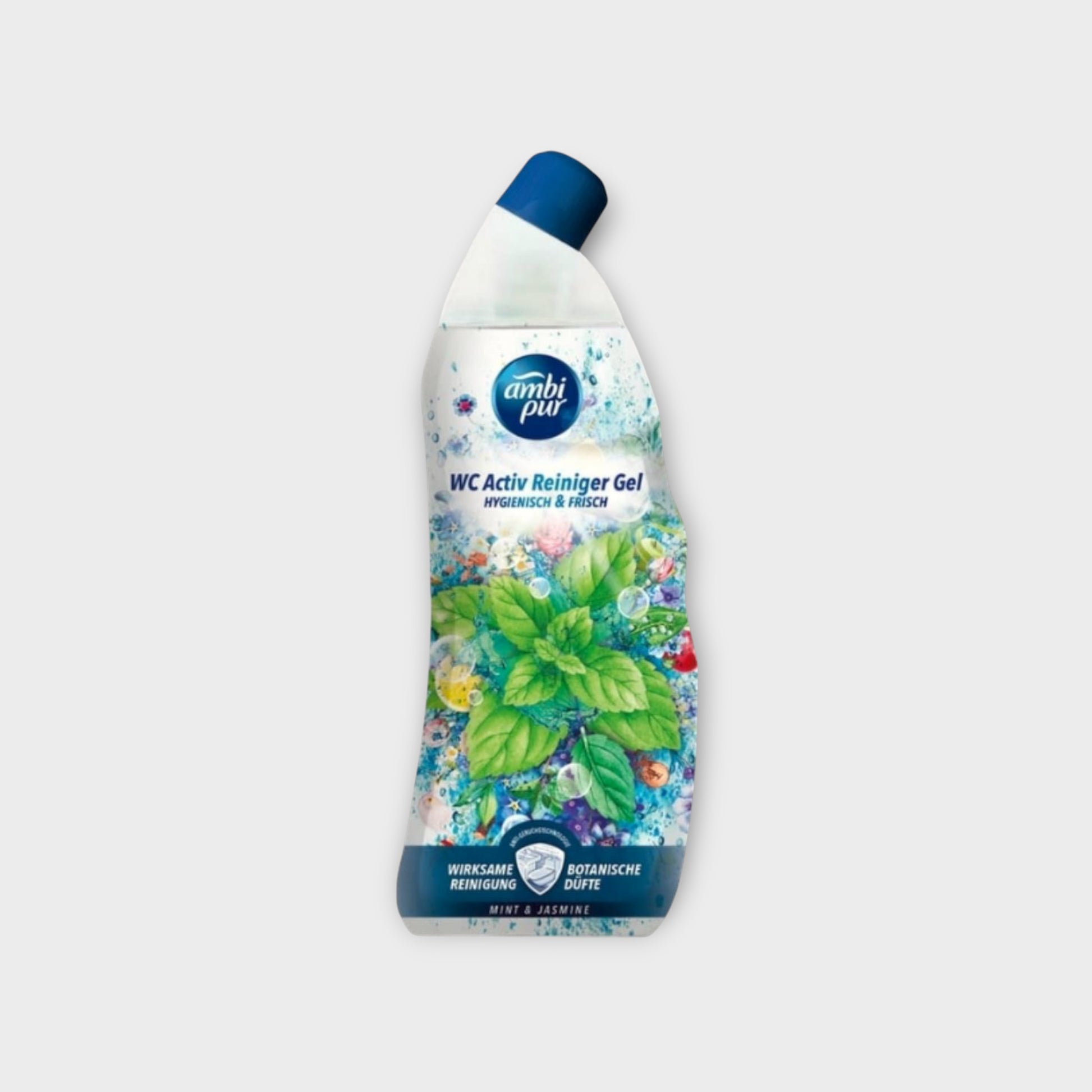 Ambi Pur Gel WC Blue Mint & Jasmine 750 ml, usuwający nieprzyjemne zapachy i odświeżający powietrze w łazience.