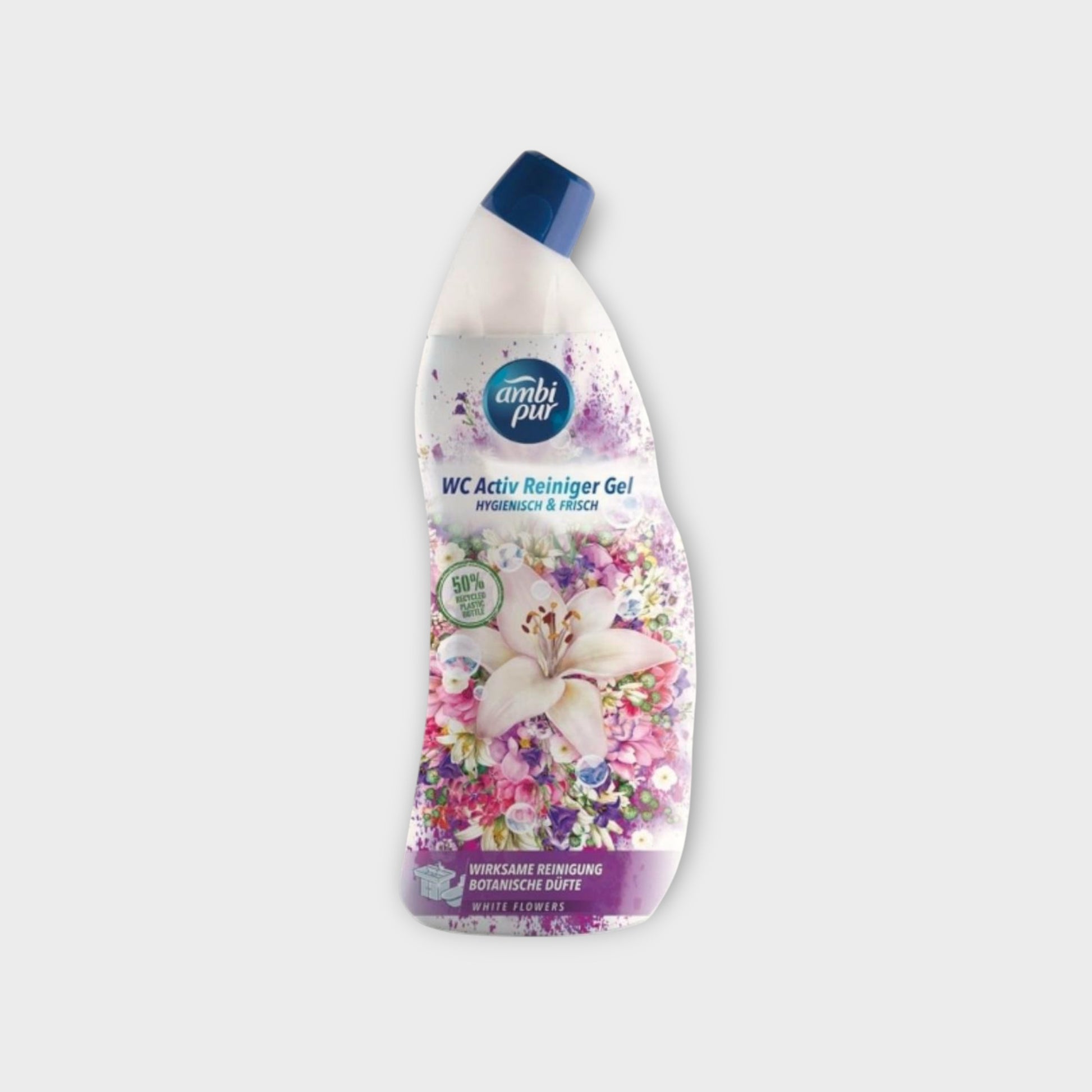Ambi Pur Gel WC White Flower 750 ml, skutecznie eliminujący nieprzyjemne zapachy w toalecie.