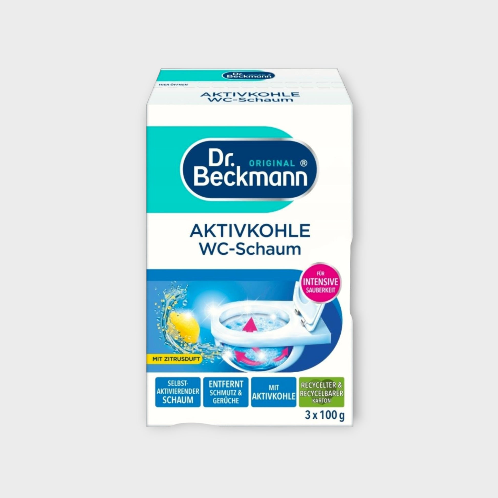 Dr Beckmann Aktivkohle WC-Schaum Zitrus 3x100g - skuteczna piana, oczyszczanie