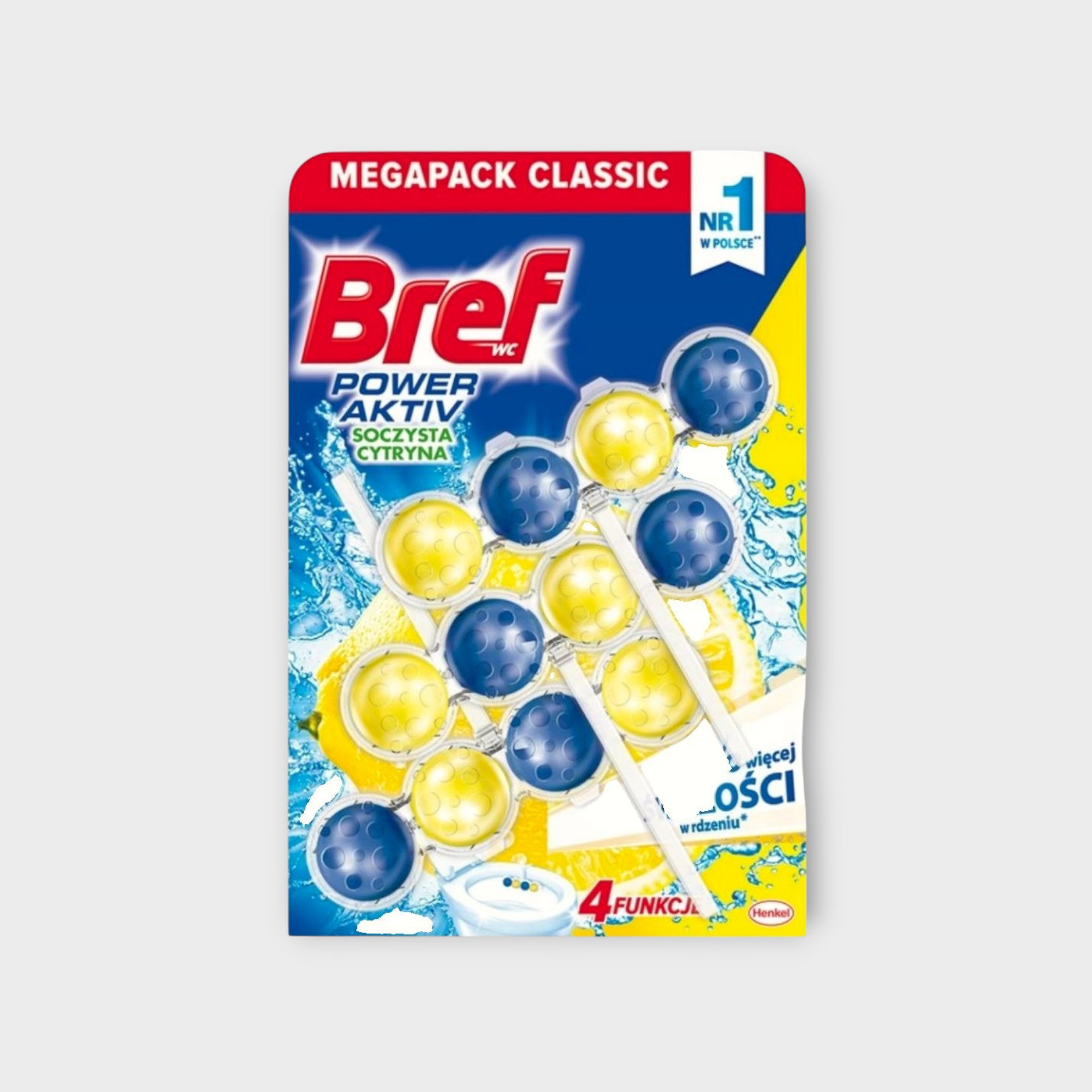 Bref WC Power Aktiv - zawieszka do muszli toaletowej, zapach cytryny 3 x 150g