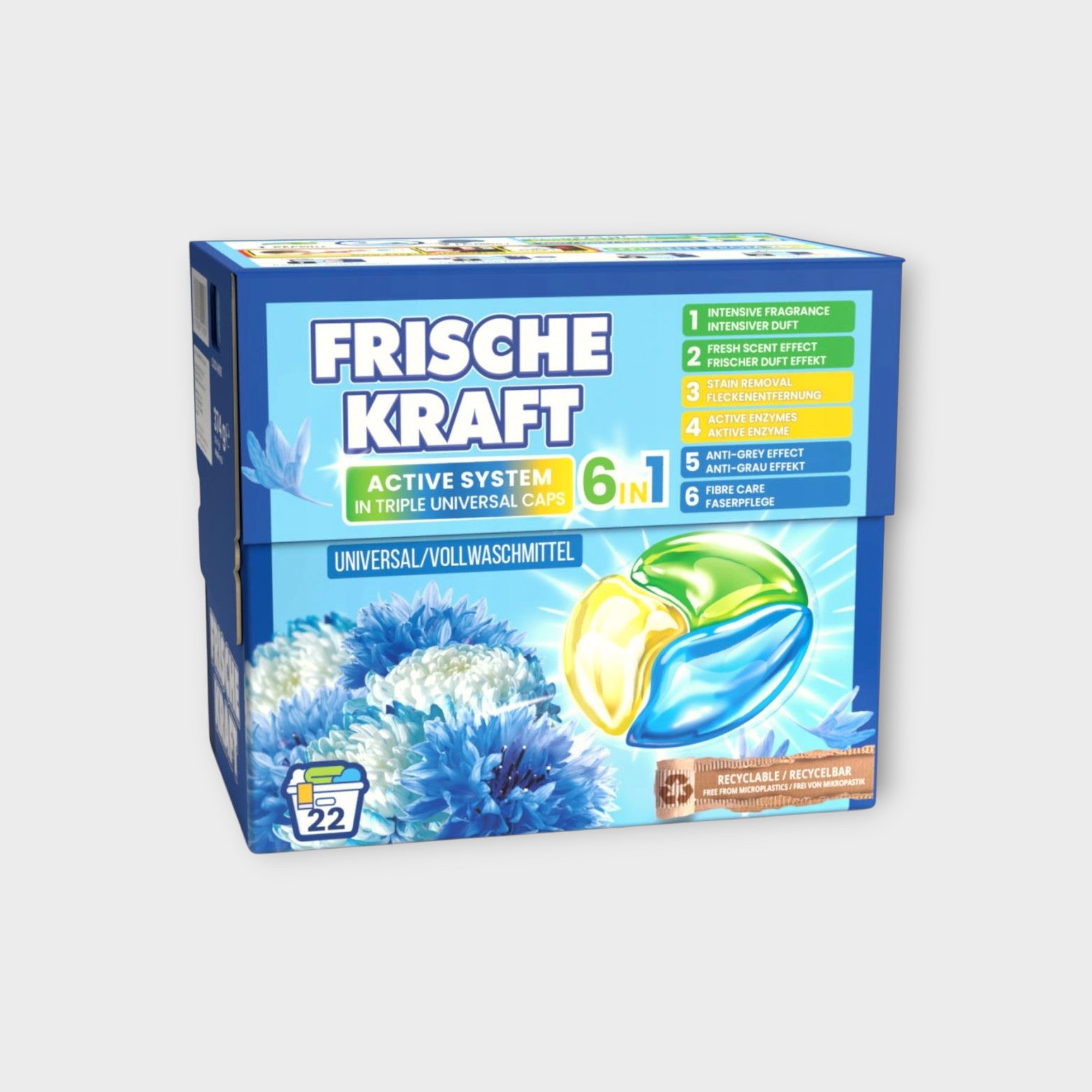 Frische Kraft uniwersalne 6w1 kapsułki do prania 22 szt - pranie bez zmartwień