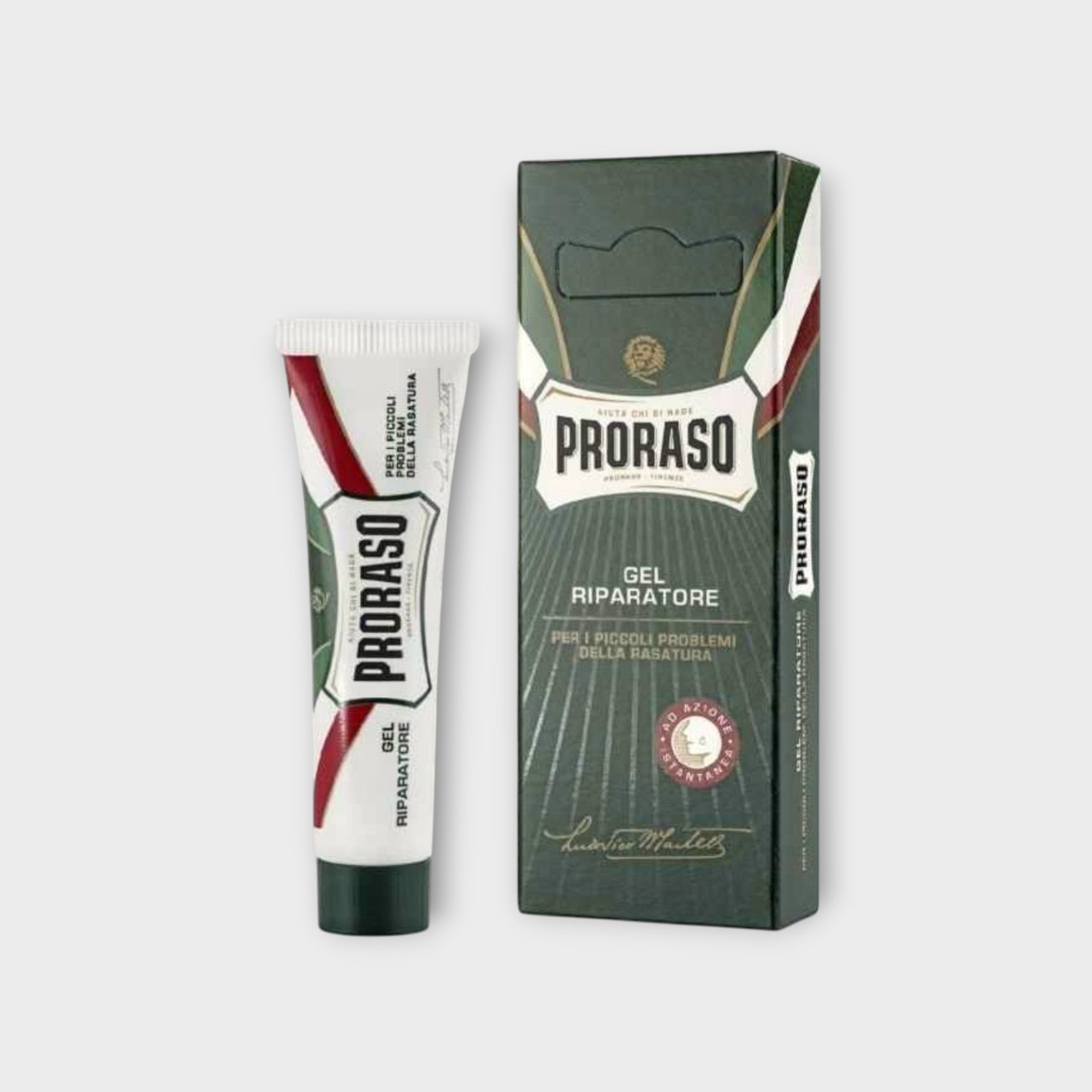 Proraso Green Rewitalizujący Żel na Skaleczenia po Goleniu 50 ml, łagodzący podrażnienia i przyspieszający gojenie.