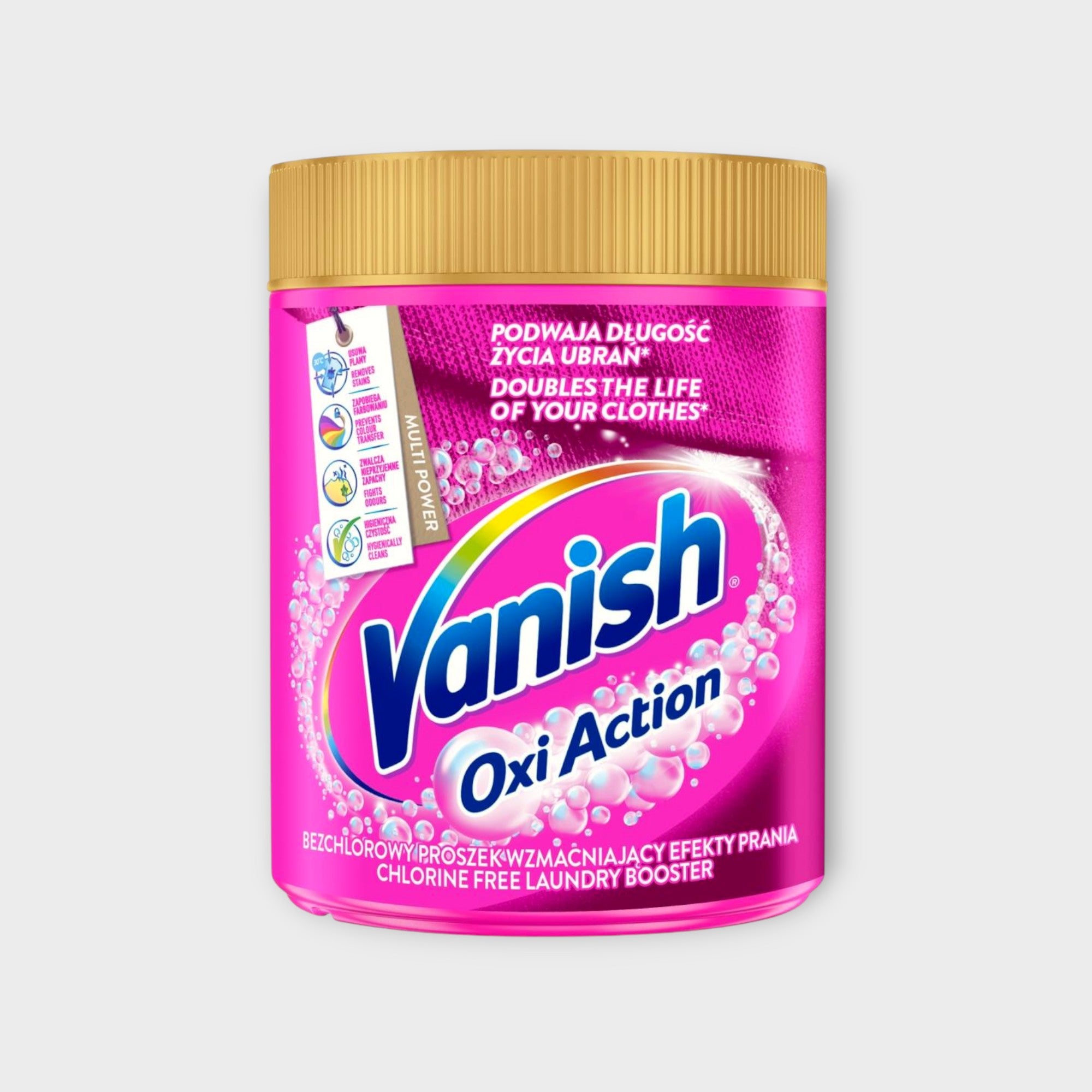 Vanish Powder Oxi Action Pink 470g - proszek odplamiający, doskonały do różowych ubrań